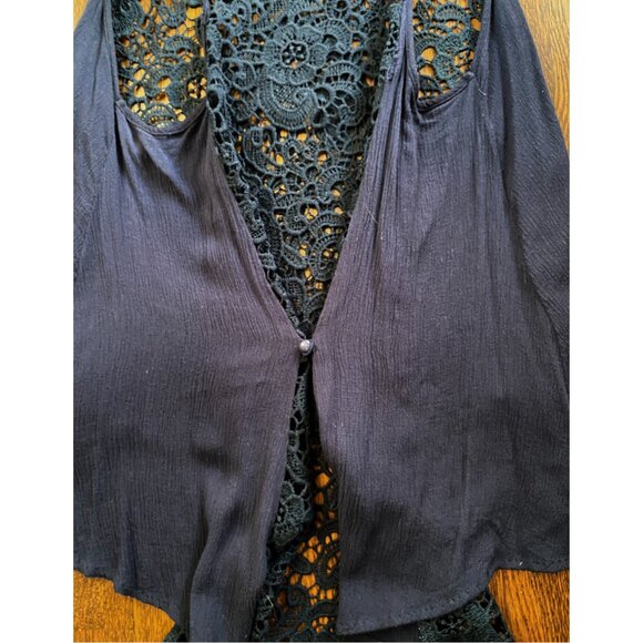 Tunic Top Shabby Chic Cottagecore Crochet Sleeveless Boho  in Navy Medium - Picture 15 of 15